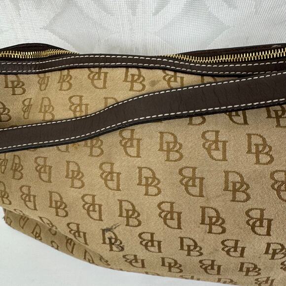Dooney & Bourke Monogram Logo Double Pockets Canvas Leather Satchel Bag - Picture 13 of 16